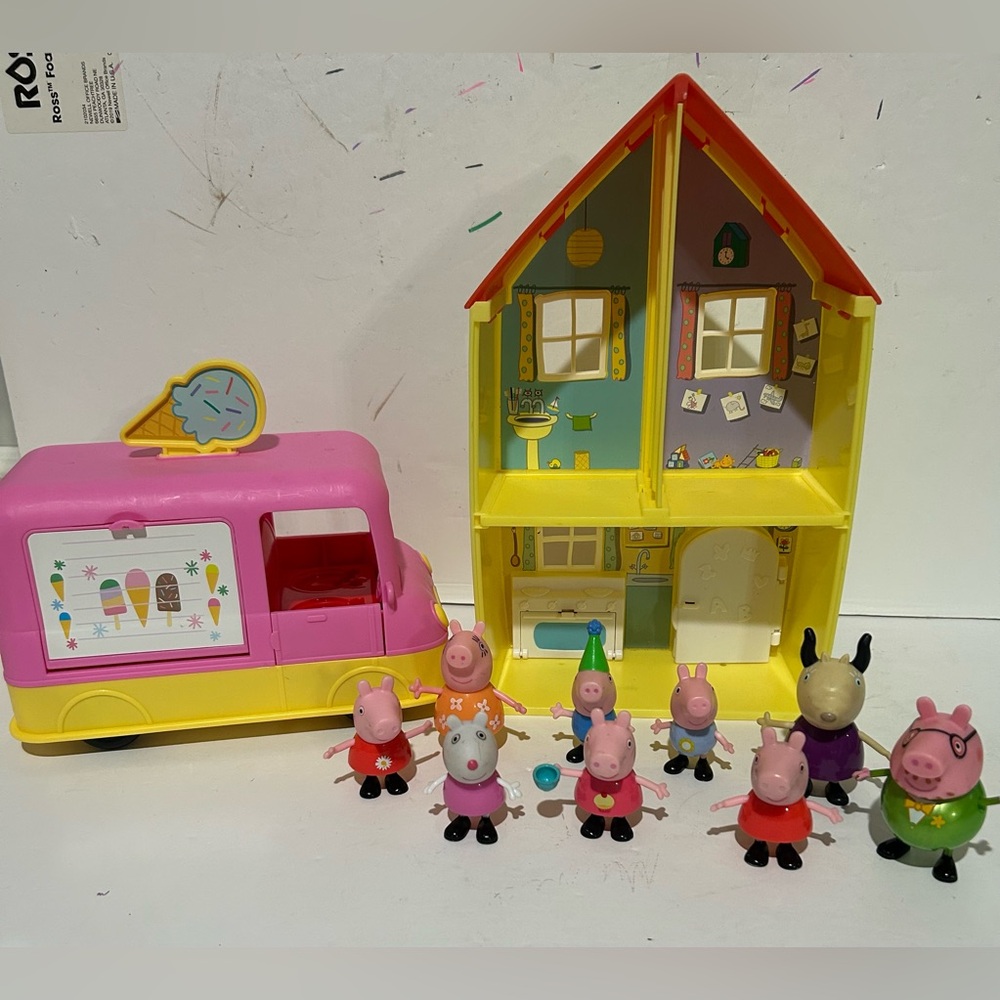 Lot Of 9 Peppa Pig‎ Figures Peppa Pig Ice Cream Truck Peppa Dollhouse Used